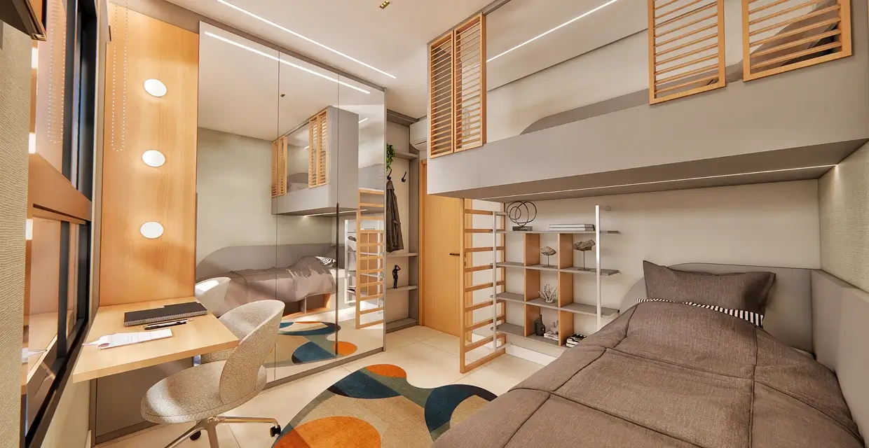 Ambiente integrado do apartamento de 2 suítes — Sirius Residence
