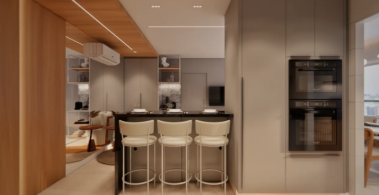 Ambiente integrado do apartamento de 2 suítes — Sirius Residence