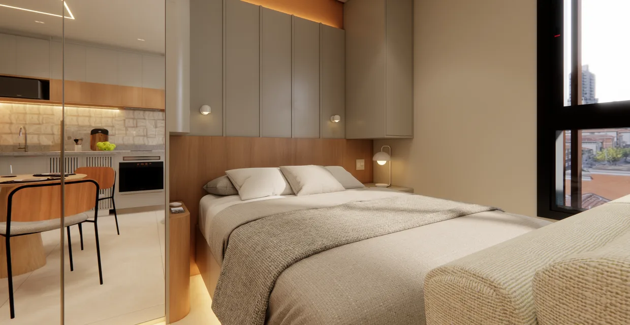 Studio integrado — Sirius Residence, Campo Grande, Santos