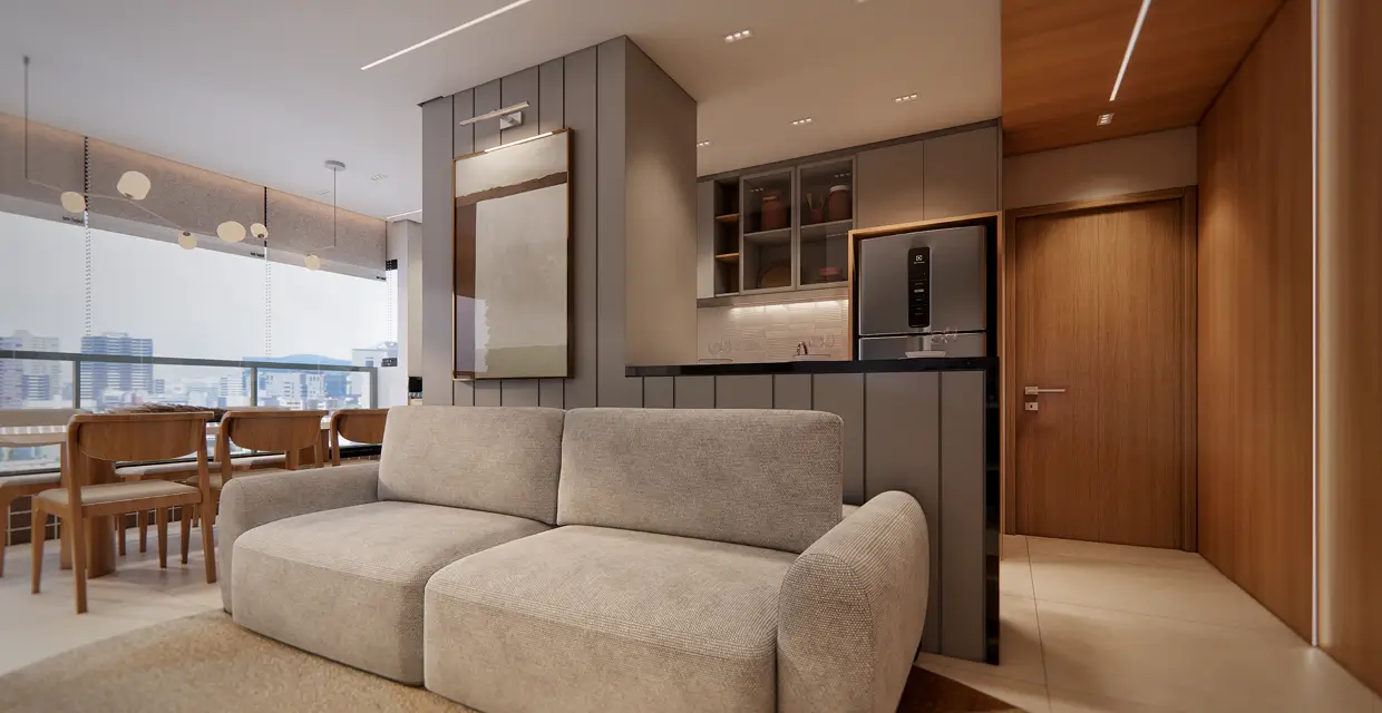 Sala de estar e jantar — apartamento Sirius Residence, Santos
